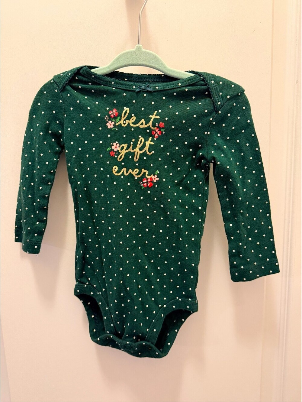Carter's Baby Bodysuit Green Polka Dot Long Sleeve Girls Size 9Mo